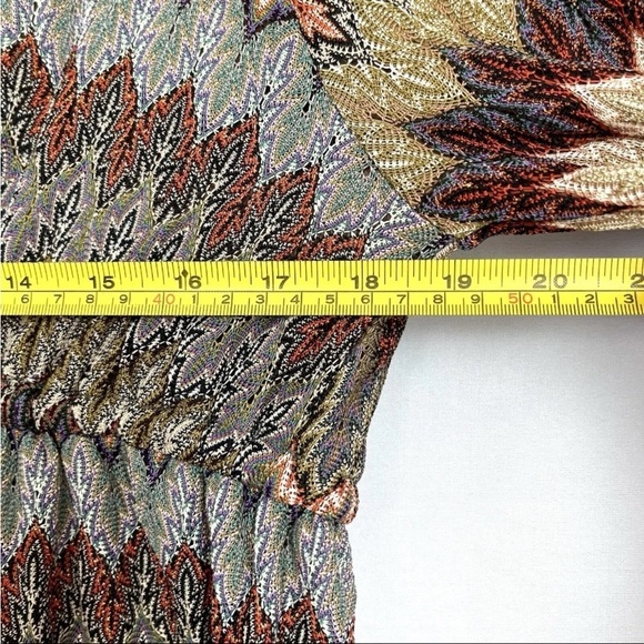 Boston Proper Blouse Sz XL V-Neck Multicolor Zig-Zag Indie Boho Cinch Bust EUC - Picture 4 of 13